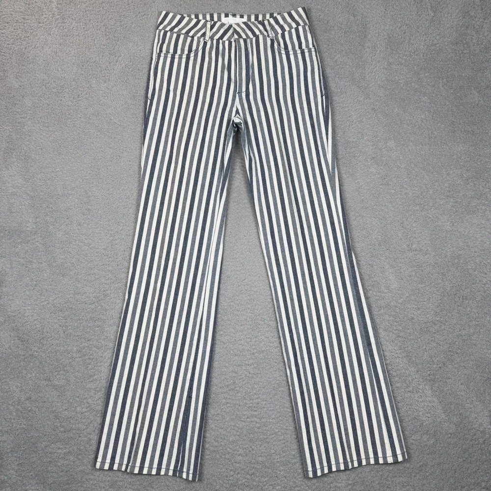Anthropologie Blue White Vertical Stripe High Rise Straight Leg Pants Size 26